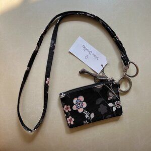 Brand New Vera Bradley Black and Pink Floral Lanyard